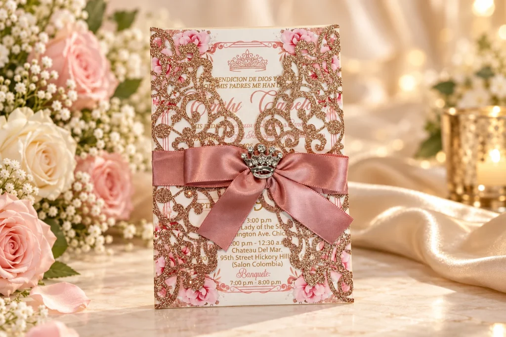Laser-cut invitation · Crown detail