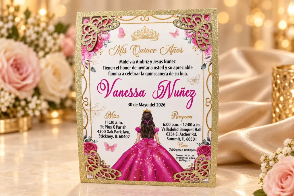 Printed invitation · Golden butterfly details
