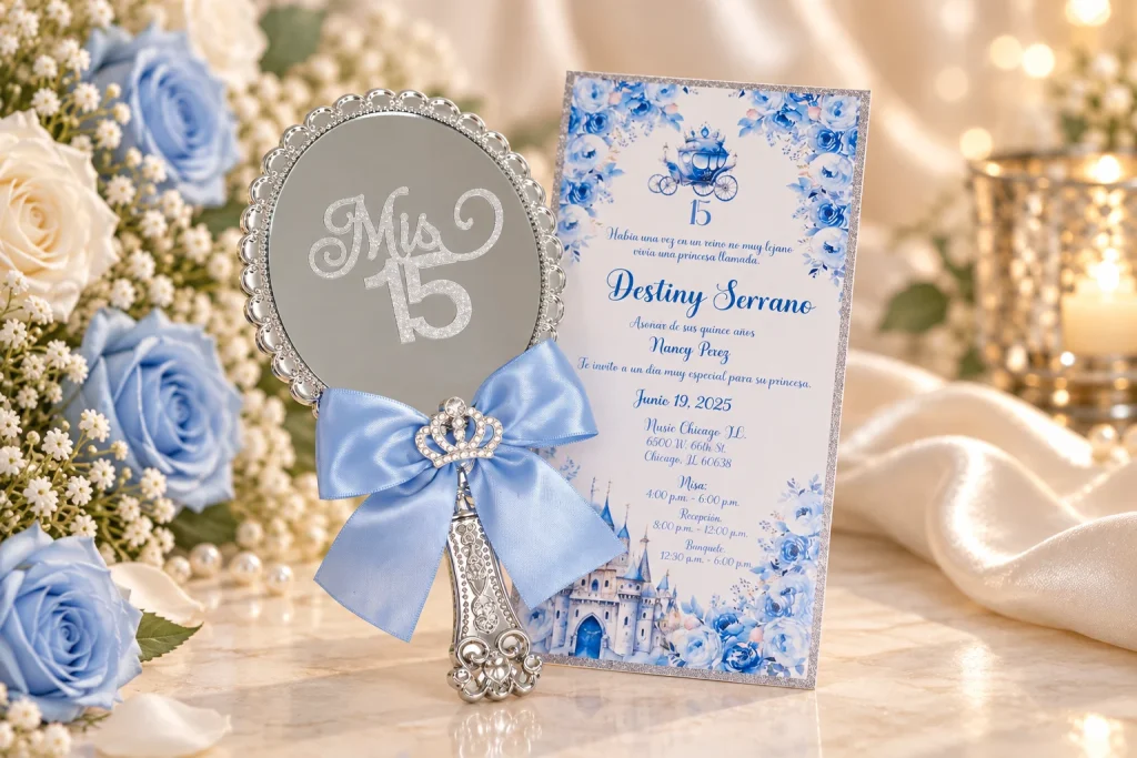Mirror invitation · Satin ribbon